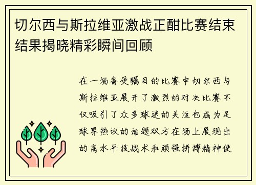 切尔西与斯拉维亚激战正酣比赛结束结果揭晓精彩瞬间回顾