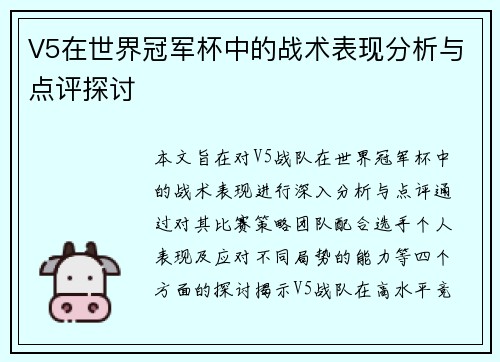 V5在世界冠军杯中的战术表现分析与点评探讨