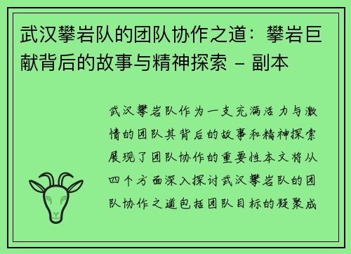 武汉攀岩队的团队协作之道：攀岩巨献背后的故事与精神探索 - 副本